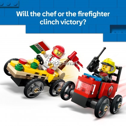 LEGO 60458 City Pizza vs. Fire Truck Race Car Pack Building Toy Set (70 ...