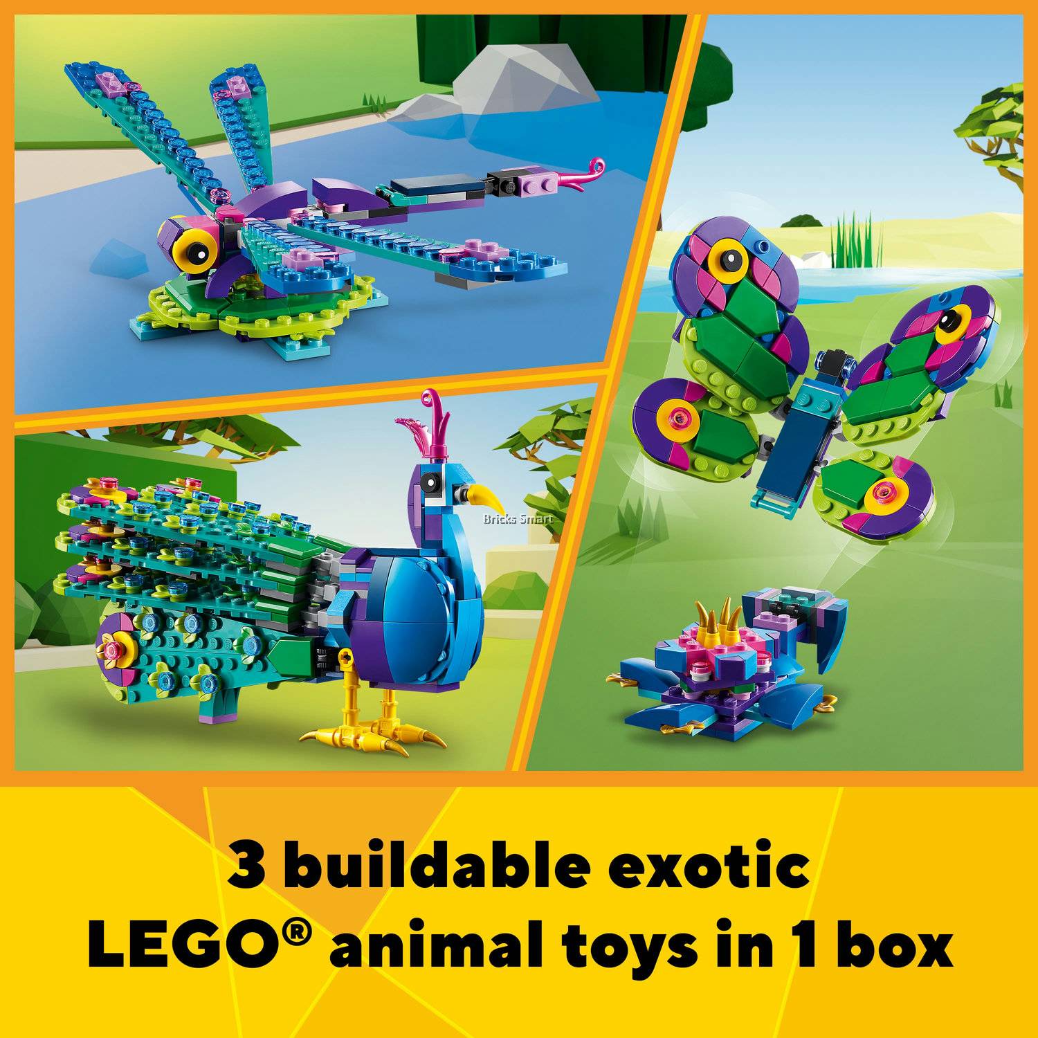 LEGO 31157 Creator Exotic Peacock 3in1 Toy with Dragonfly and