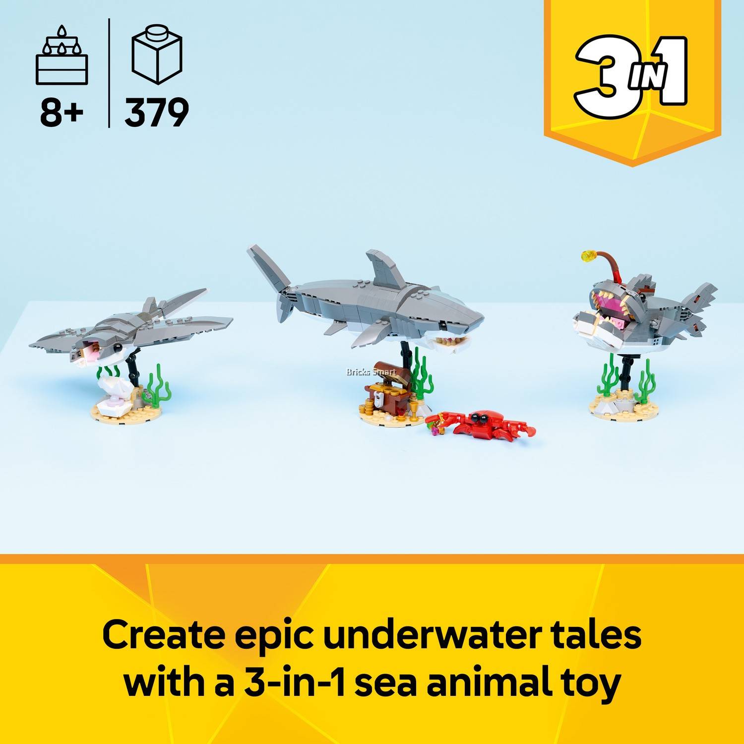 LEGO 31381 Creator Fierce Shark with a Treasure Chest Toy Rebuilds into ...