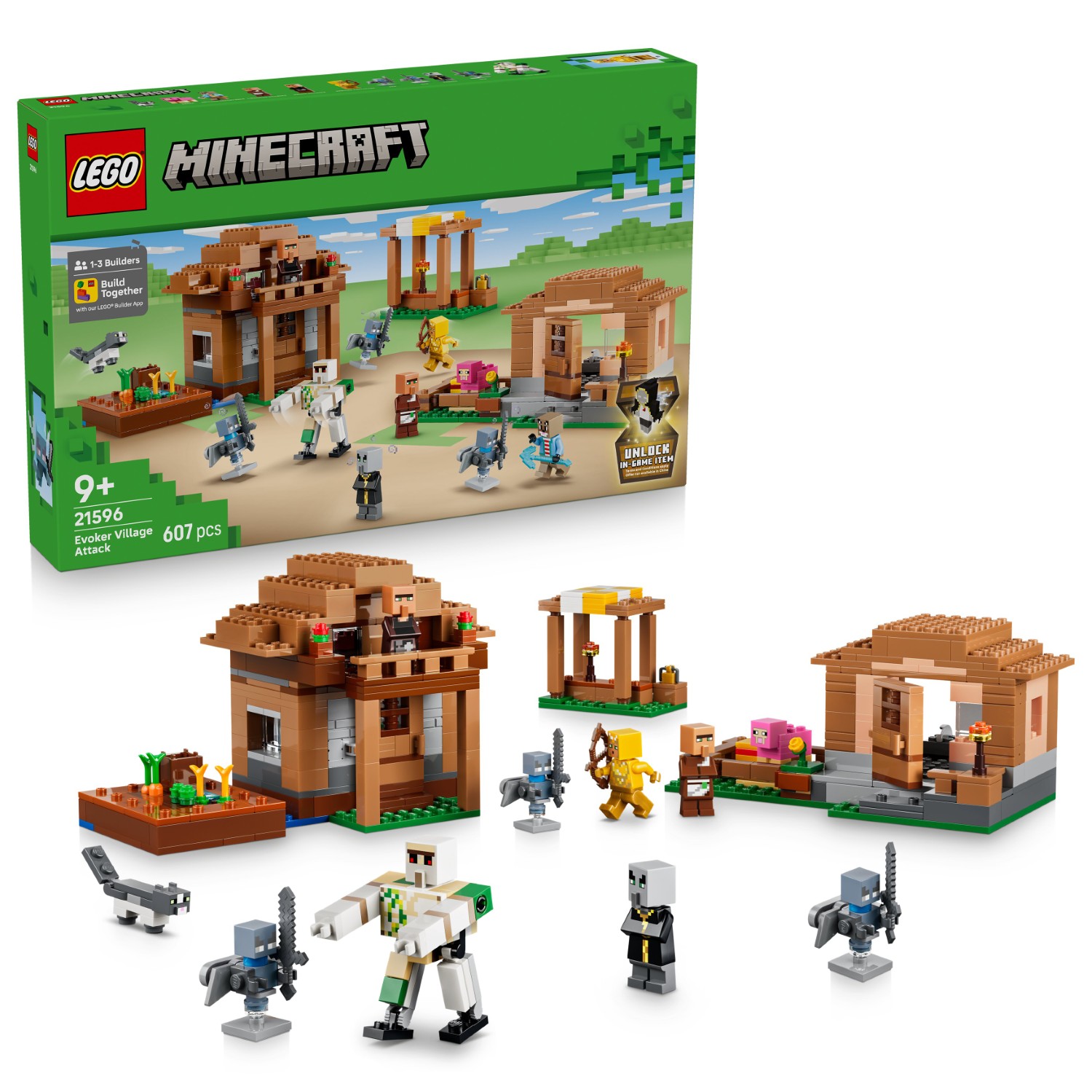 LEGO 21596 Minecraft Evoker Village Attack Building Toy Set (607 Pieces)